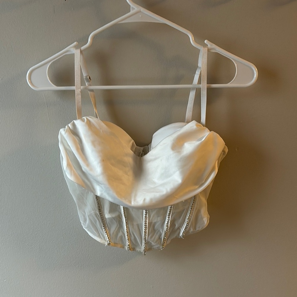 White Bustier Top with Sheer Panels windsor